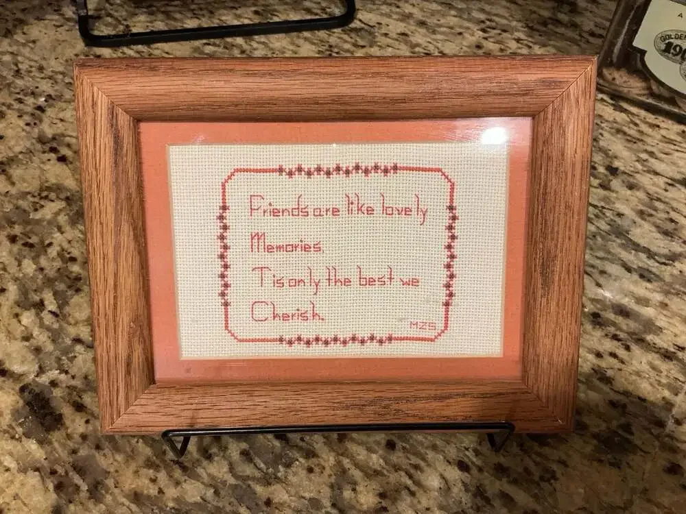 Vintage Handcrafted Cross Stitch Framed Wall Art with Friendship Quote